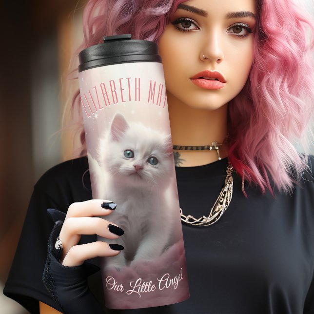 Verzauberung Pink Kitten mit Angel Wings Thermosbecher (Von Creator hochgeladen)