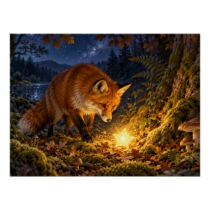 Verzaubter Rotfuchs Leuchtender Stern Waldland Poster