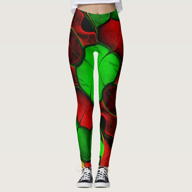Verzerrte und seltsame Formen, rot und grün Leggings (Vorderseite)