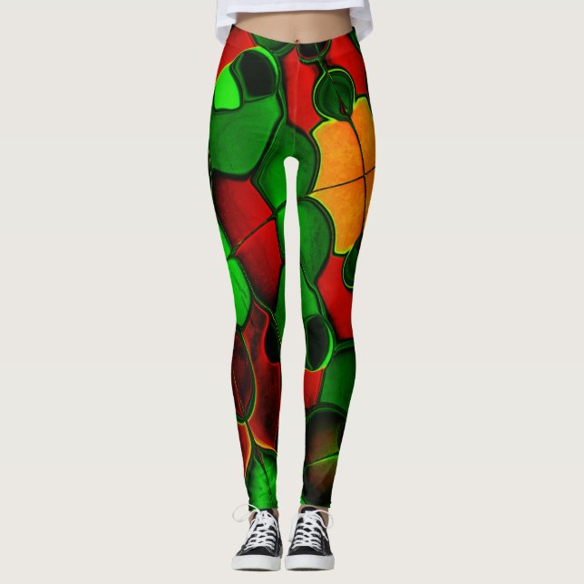 Verzerrte und seltsame Formen, rot und grün Leggings (Vorderseite)