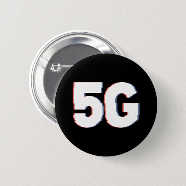 Verzerrte Warnmeldung zur Realität für 5G-Gefahr Button (Vorne & Hinten)