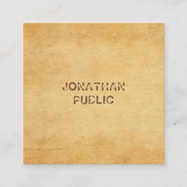 Verzerrter Skripttext Vintages altes Papier ausseh Quadratische Visitenkarte (Vorderseite)