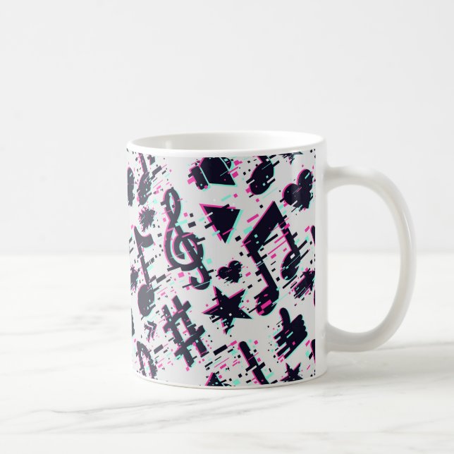 Verzerrtes Muster für musikalische Noten und Herz Kaffeetasse (Rechts)