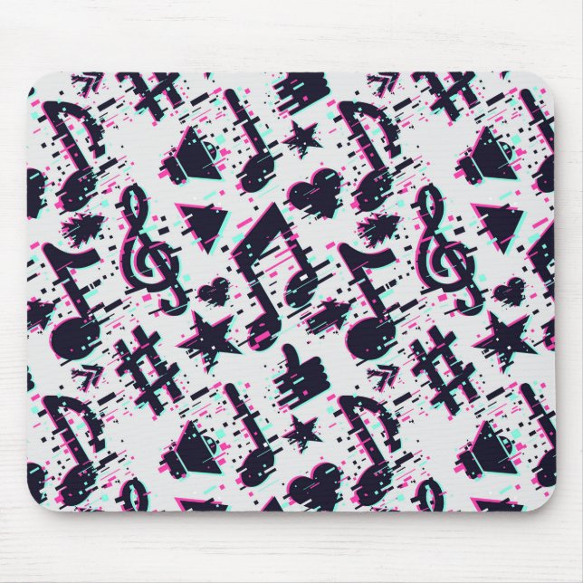 Verzerrtes Muster für musikalische Noten und Herz Mousepad (Vorne)