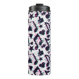 Verzerrtes Muster für musikalische Noten und Herz Thermosbecher