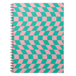 Verzerrtes Retro-Karo-Schachbrettmuster Rosa Grün Notizblock