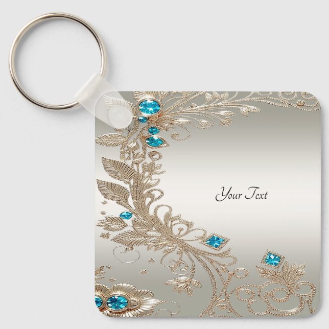 Verzieren Sie den Gold Blue Stones Schlüsselanhäng Schlüsselanhänger (Vorderseite)