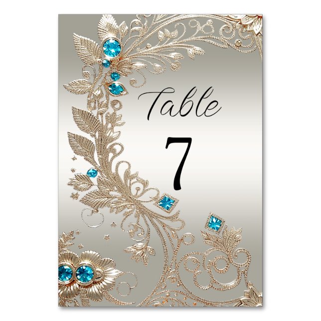 Verzieren Sie die Gold Blue Stones Tischnummer (Vorderseite)