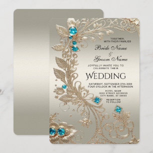 Verzieren Sie Gold Blue Stones Einladung Hochzeit