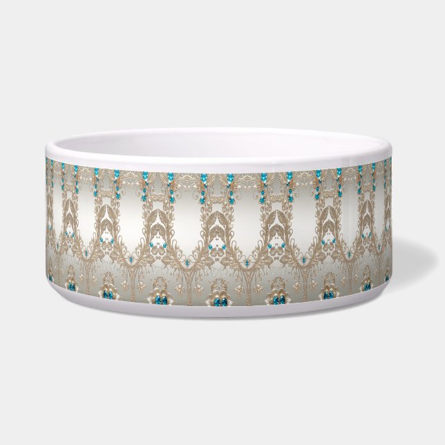 Verzieren Sie Gold Blue Stones Keramik Pet Bowl Napf (Vorderseite)