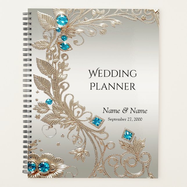 Verzieren Sie Gold Blue Stones Planer (Vorderseite)