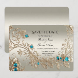 Verzieren Sie Gold Blue Stones Save the Date
