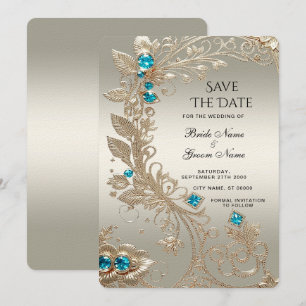 Verzieren Sie Gold Blue Stones Save the Date