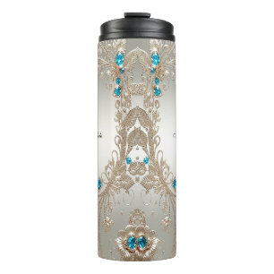 Verzieren Sie Gold Blue Stones Thermal Tumbler Thermosbecher