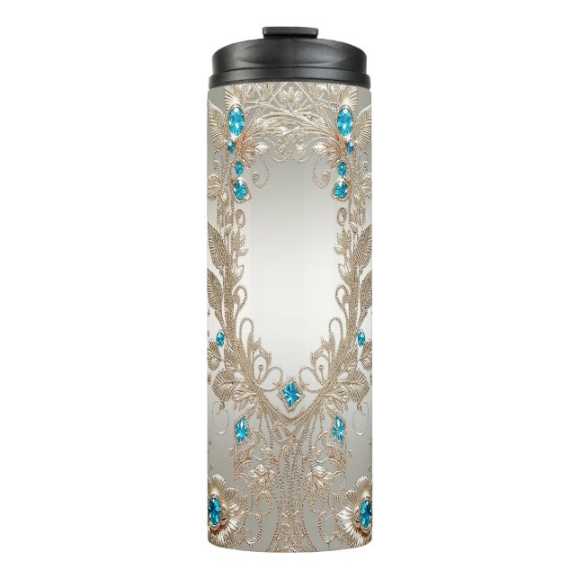 Verzieren Sie Gold Blue Stones Thermal Tumbler Thermosbecher (Vorderseite)