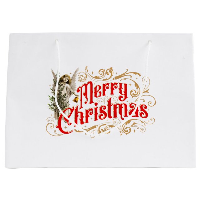 Verziert Angel-Merry Christmas-Retro Große Geschenktüte (Vorderseite)