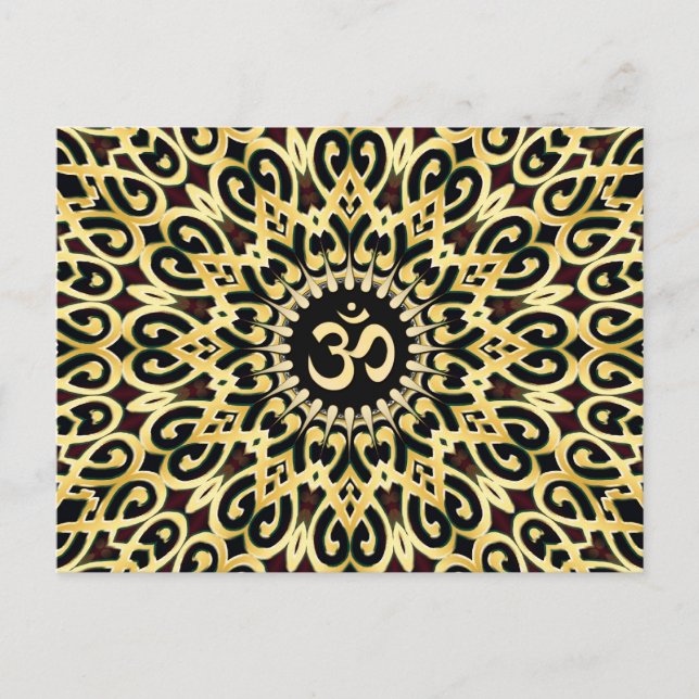 Verziert Arabesque Black + Gold OM Postkarte (Vorderseite)