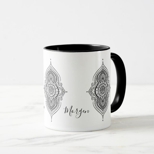 Verziert Black Paisley Mandala Tasse (VorderseiteRechts)