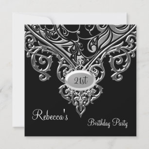 Verziert Black Silver Jewel 21. Elegant Geburtstag Einladung