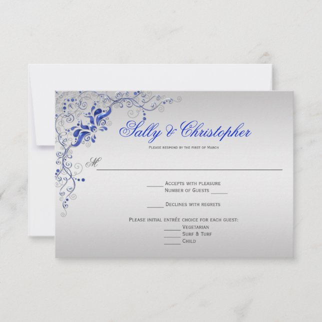 Verziert Blau und Silber Wirbel UAWG RSVP Karte (Vorderseite)