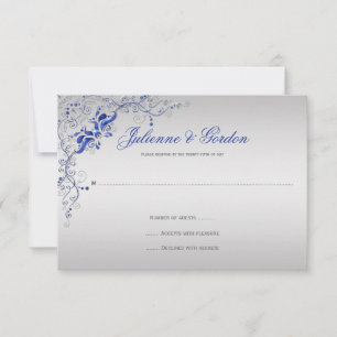 Verziert Blue Silver Blumen Wirbel UAWG RSVP Karte