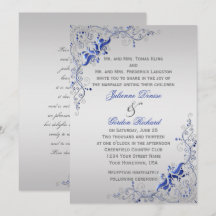 Verziert Blue Silver Floral Wirbel Hochzeiten