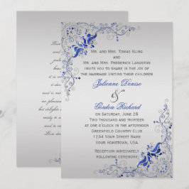Verziert Blue Silver Floral Wirbel Hochzeiten Einladung
