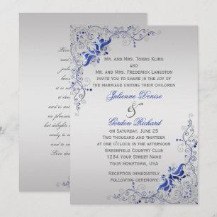 Verziert Blue Silver Floral Wirbel Hochzeiten Einladung