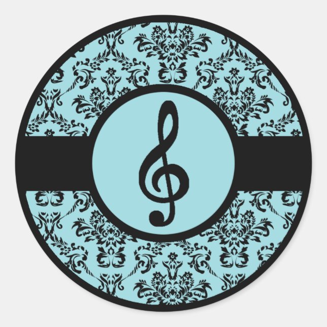 Verziert Blue Treble Clef Runder Aufkleber (Vorderseite)