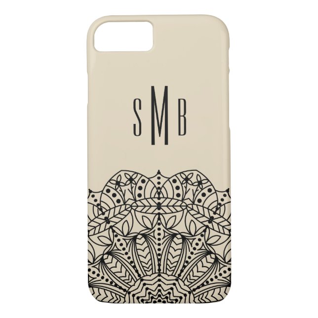 Verziert Chic Black Lacey Mandala & Initials Case-Mate iPhone Hülle (Rückseite)