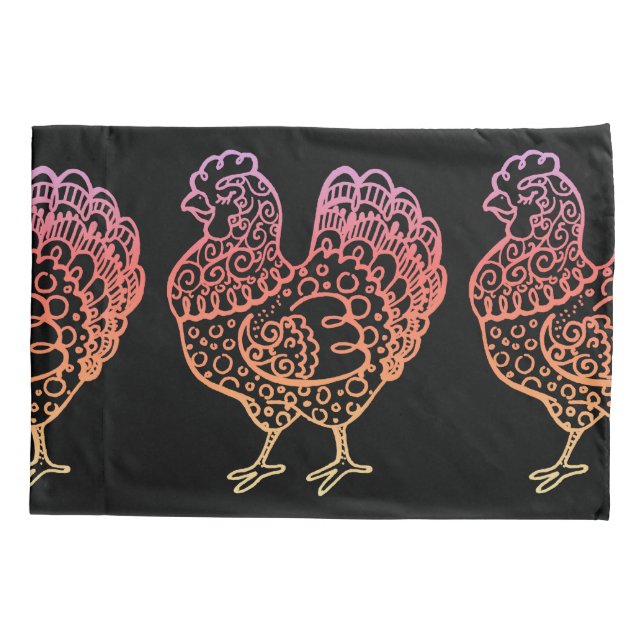 Verziert Chicken Lineart Kissenbezug (Rückseite)