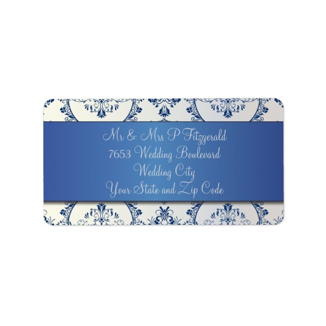 Verziert Circle Damask Sapphire Blue Adressaufkleber (Vorne)