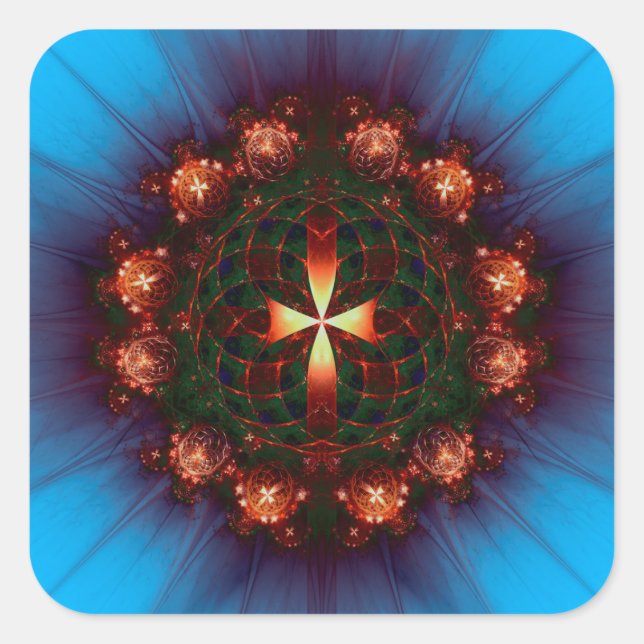 Verziert Cross Mandala Quadratischer Aufkleber (Vorderseite)