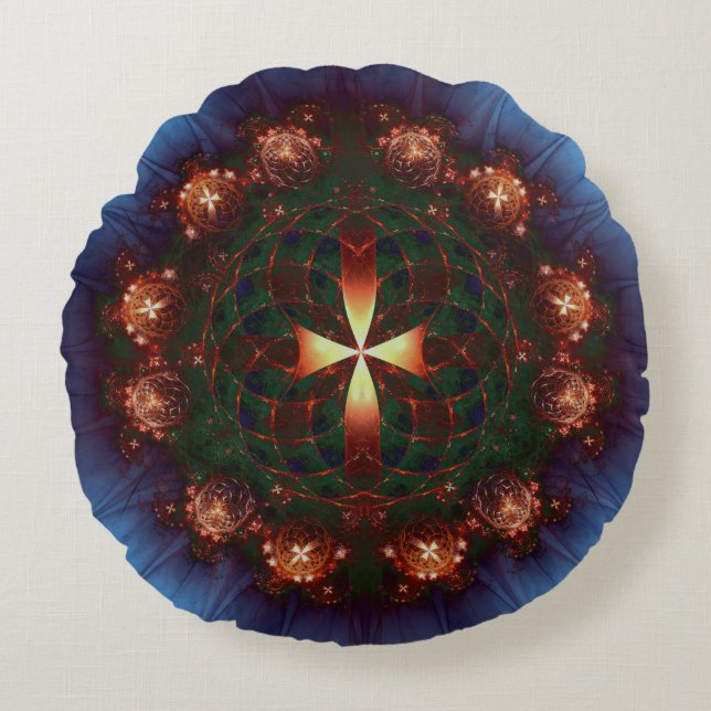Verziert Cross Mandala Rundes Kissen (Vorderseite)