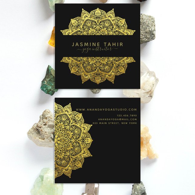Verziert Filigree Gold Black Mandala Yoga Instruct Quadratische Visitenkarte (Von Creator hochgeladen)