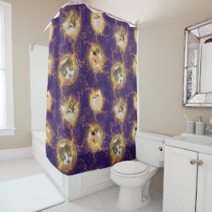 Verziert Floral Damask Niedlich Kitty Cat - Royal Duschvorhang