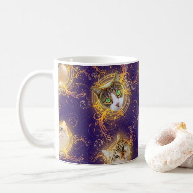 Verziert Floral Damask Niedlich Kitty Cat - Royal  Kaffeetasse (Mit Donut)