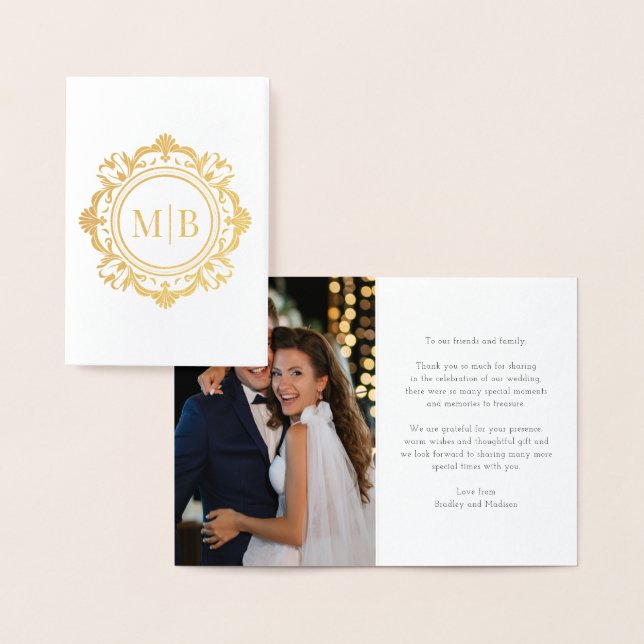 Verziert Floral Monogram Wedding Danke Foto Folienkarte (Anzeige)