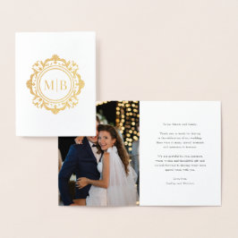Verziert Floral Monogram Wedding Danke Foto Folienkarte