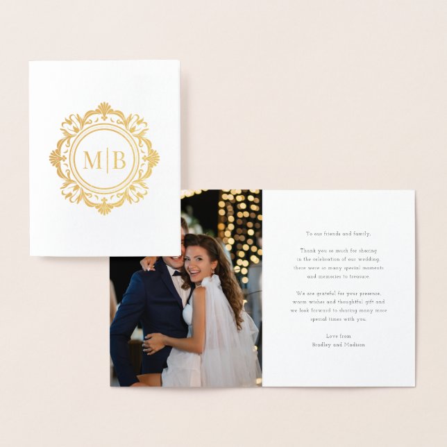 Verziert Floral Monogram Wedding Danke Foto Folienkarte (Anzeige)