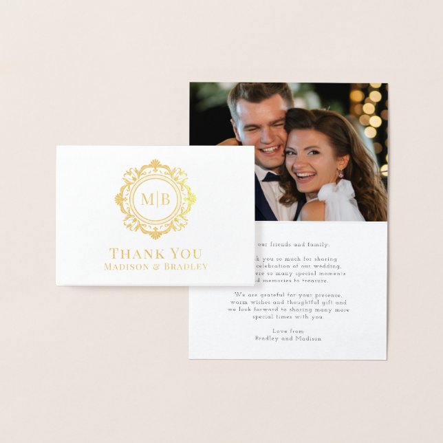 Verziert Floral Monogram Wedding Danke Foto Folienkarte (Anzeige)
