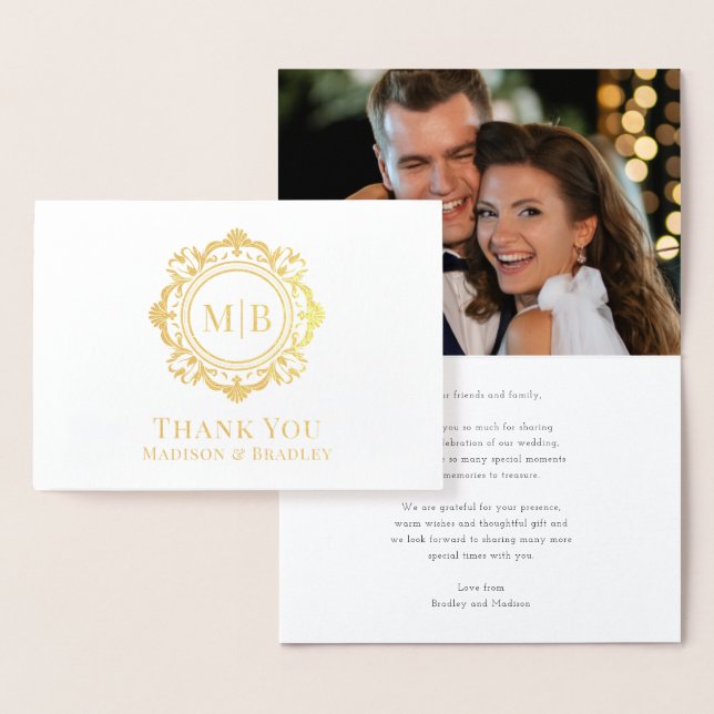 Verziert Floral Monogram Wedding Danke Foto Folienkarte (Anzeige)