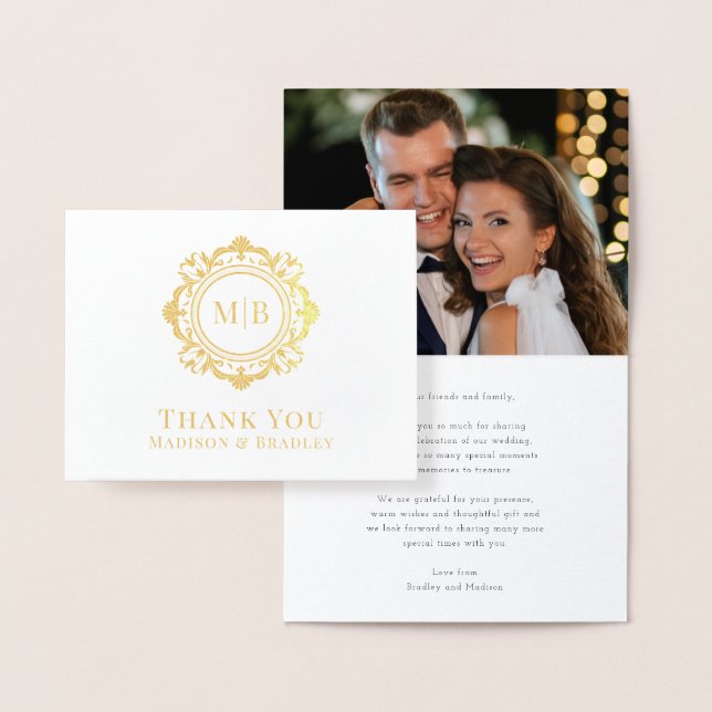Verziert Floral Monogram Wedding Danke Foto Folienkarte (Anzeige)