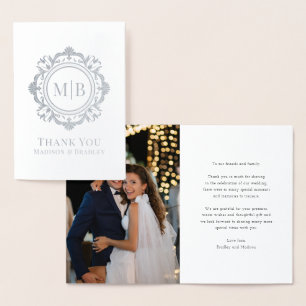 Verziert Floral Monogram Wedding Danke Foto Folienkarte