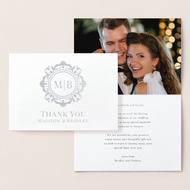 Verziert Floral Monogram Wedding Danke Foto Folienkarte (Anzeige)