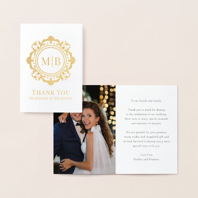 Verziert Floral Monogram Wedding Danke Foto Folienkarte (Anzeige)