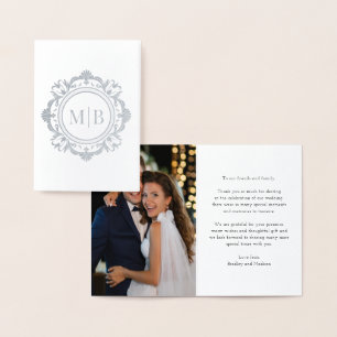 Verziert Floral Monogram Wedding Danke Foto Folienkarte