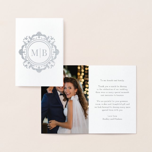 Verziert Floral Monogram Wedding Danke Foto Folienkarte (Anzeige)
