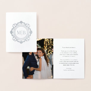 Verziert Floral Monogram Wedding Danke Foto Folienkarte