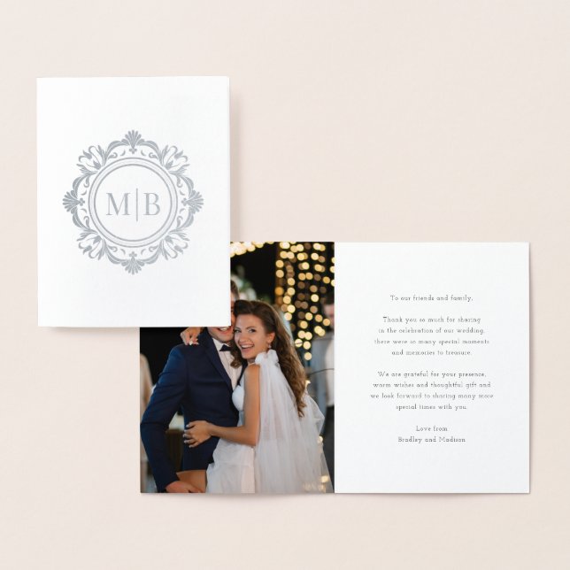 Verziert Floral Monogram Wedding Danke Foto Folienkarte (Anzeige)